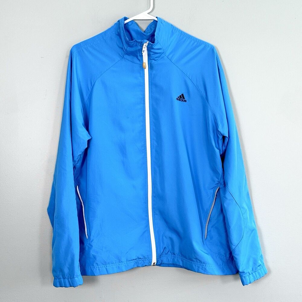 Adidas Windbreaker Jacket Mens XL Blue Full Zip Lightweight Vented Sporty